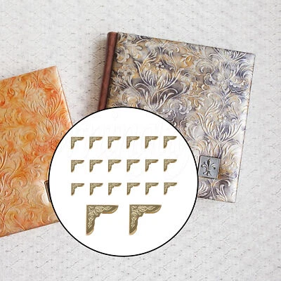 Juego de 20 esquinas de libro de metal vintage decoración de hierro para carpetas doradas de 1,18" Foto 1 de 4