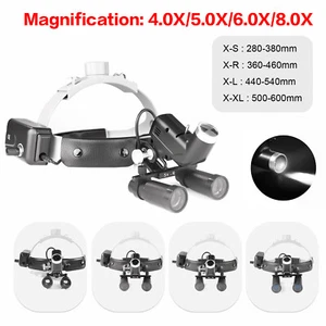4.0X/5.0X/6.0X/8.0X-R Dental Binocular Loupe+5W LED Leather Headlight Headband - Picture 1 of 60
