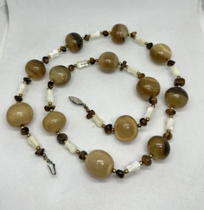 Vintage Polished Tigers Eye & Lucite Beaded on Wire 26 inch Long Necklace - Picture 1 of 6