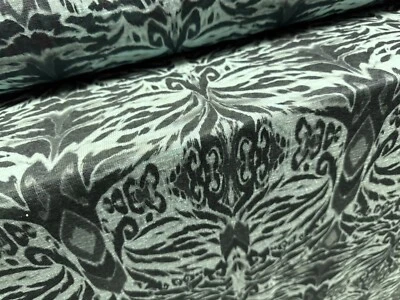 Thick & Thin Single Jersey Fabric per metre - Psychedelic Damask Print - Aqua - Image 1 of 3