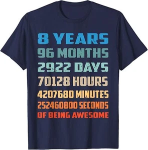 8th Birthday Boy Kids Youth Shirt 8 Years Old Being Awesome T-Shirt Hoodie - Picture 1 of 17