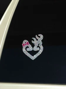 Buck and Doe Browning Deer Love Heart Rhinestone Vinyl Sticker Decal - Bild 1 von 2