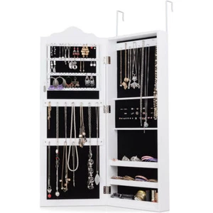 Wall& Door Mounted Jewelry Cabinet W/ Full Length mirror Storage Organizer White - Picture 1 of 5