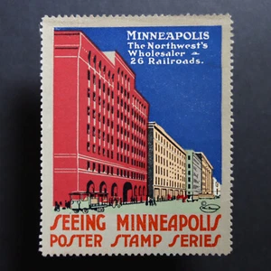 Poster Stamp * USA * 1915 Seeing Minneapolis 26 Railroads Railroadiana - Picture 1 of 2
