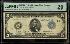 1914 $5 Federal Reserve Note Chicago PMG 20 Very Fine - Picture 1 of 2