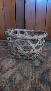 Rare Antique Early Primitive Wood Splint Handmade Cheese Basket 12.25" Patina - Picture 1 of 12