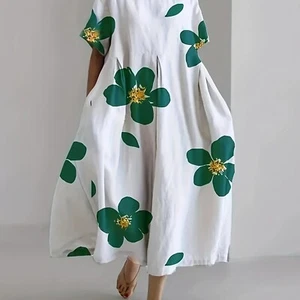 Osadia Plus Size 3X (US 18) Green Floral Polyester Midi Dress Boho Chic - Picture 1 of 3