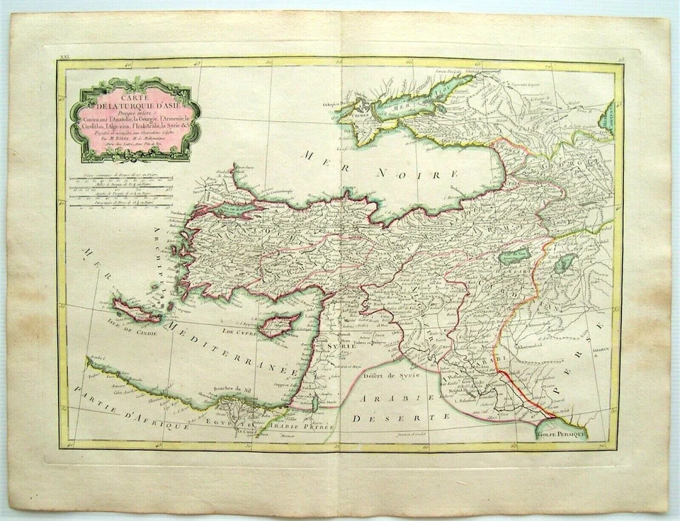 IMPERIO TURCO Y TIERRA SANTA: MAPA ANTIGUO BONNE 1780: COLOR DE CONTORNO ORIGINAL Foto 1 de 1