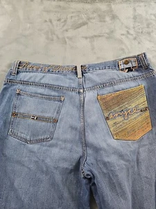 Enyce Shorts Mens Blue 38 Embroidered Jean Jorts Hip Hop Baggy Grunge Vintage - Picture 1 of 10