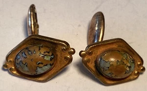 Antique Cufflinks 1920s - Brown Over Blue - Link Style Mens Retro Vintage - Picture 1 of 8