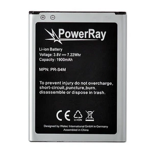 PowerRay Handy Akku Batterie PR-S4M für Samsung Galaxy S4 Mini, 1900 mAh, Bulk - Bild 1 von 1
