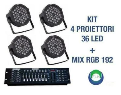 KIT1 MIXER 192 + 4 PAR LED FARO RGB 36 LED STROBO WASH PROGRAMMABILE DMX - Immagine 1 di 2