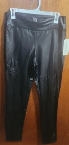 New Womens Juniors 1X Eye Candy Black Faux Leather Leggings - Picture 1 of 4