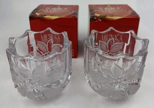 Mikasa Festive Poinsettia Votive Crystal Candleholder Set of 2 Glass Christmas - Picture 1 of 21