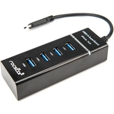 Rocstor Premium Slim Portable 4 Port Hub - USB-C to 4x USB-A Slim Hub - USB 3.0 - Image 1 of 4