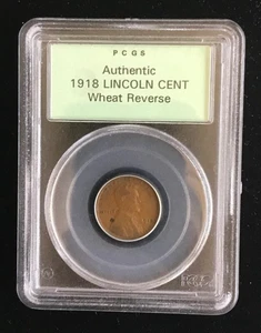 PCGS SAMPLE SLAB ~ 1918 AUTHENTIC LINCOLN CENT ~ WHEAT REVERSE ~ OLDER HOLDER - Picture 1 of 6