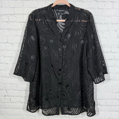 Maggie Barnes Tunic Women Plus 0X Black Lace Sheer Button Whimsical Witchy Top - Image 1 of 4