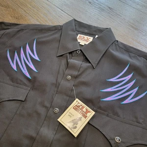 *Neu Ely Cattleman 1980s Pearl Snap Western Hemd Herren Gr. L Lightning Bolts! - Bild 1 von 13