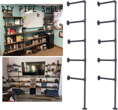 Industrial Wall Mount Pipe Shelf Brackets, 2Pcs 5-Tier, 70" Tall, 12" Deep, Hard - Image 1 of 4