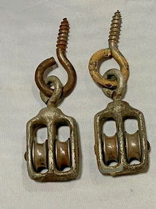 Lot of 2 Vintage Galvanized 2 1/4" Double Wheel Pulley swivel Eyehook - Picture 1 of 4