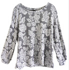 Ellen Tracy? Women's Pullover Sweater Top Large Crew Neck Gray White Floral