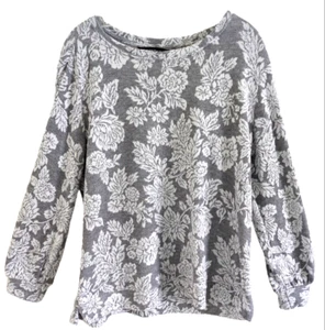 Ellen Tracy™ Women's L Pullover Sweater Top Crew Neck Gray White Floral Clean - Picture 1 of 8