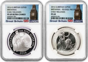 2016 £2 2 Coin Set Proof Great Britain 1oz Silver Britannia NGC PF69 UC ER - Picture 1 of 5