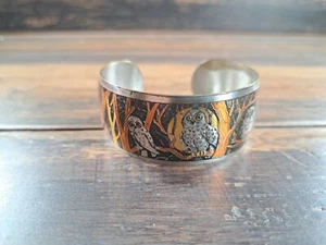 Vintage Reed & Barton Damascene Owl Cuff Bracelet - Picture 1 of 4