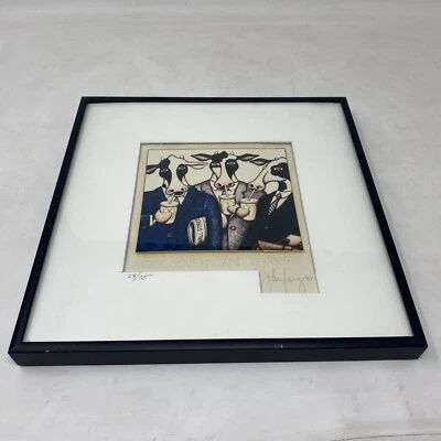 Mooooovers y agitadores. Edición limitada #28/75 impresión enmarcada por John Carroll vacas largas Foto 1 de 3