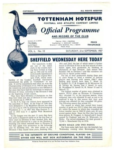 Tottenham gegen Sheffield Mittwoch 1957/58 offizielles Spielprogramm der Spurs - Bild 1 von 1