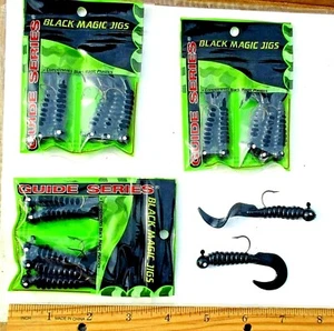 Plantillas negras de 10 quilates de 1/4 oz con larvas de cola rizada señuelos de pesca para lubina - Imagen 1 de 3