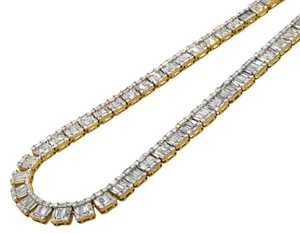 14K Yellow Gold VS Diamond 8mm Baguette Invisible Set Tennis Chain 21" 33 1/2 CT - Picture 1 of 5