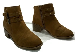 Girl Size 4M Half Ankle Boots Brown Suade Look Double Strap & Buckles by Mia - Picture 1 of 11