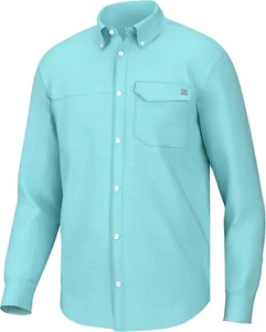 NEW Men's Huk Tide Point Long Sleeve Button Up Teal Shirt Medium MSRP $60 - Picture 1 of 9
