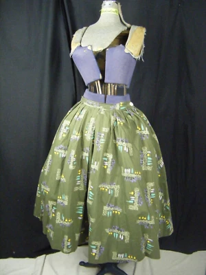 De Colección Años 50-60 Raro Verde Oliva Floral Novedad Estampado Circular Falda-Cintura 25.5" Foto 1 de 4