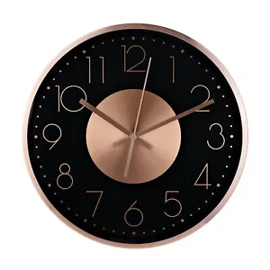 Round Wall Clock Rose Gold Copper Effect Modern Black Face Metal 30.5cm Decor - Picture 1 of 2