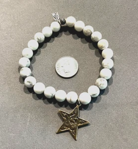 CAROLYN POLLACK Howlite Beads Stretch Bracelet w/Star + AW Sterling Charm - Picture 1 of 5
