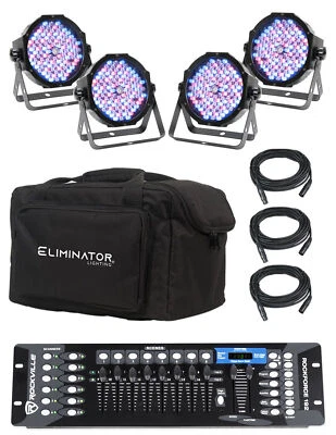(4) Eliminator American DJ Mega Flat PAK EP RGBUV Wash Lights+DMX Controller+Bag - Image 1 of 4