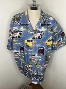 Matt Rider Dragster Racing Hawaiian shirt Men's L Hot Wheels Tom McEwen Blue Max - Picture 1 of 11