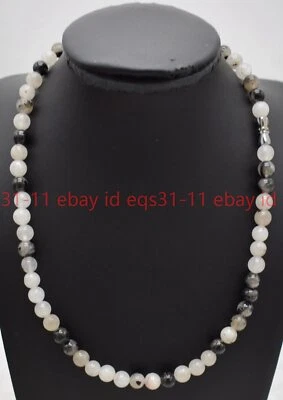 Collar de cuentas redondas de piedras preciosas rutiladas de cuarzo negro natural 6/8/10 de 18"" Foto 1 de 4