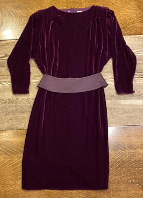 Vestido De Colección Años 80 Liz Claiborne Para Mujer 6 P Pequeño P P P Terciopelo Púrpura Formal Cóctel Midi Foto 1 de 4