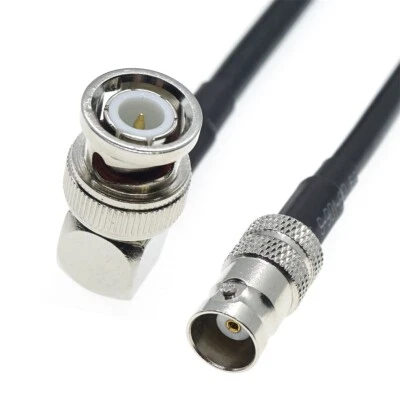 BNC female to BNC male plug Right Angle connector lot RF Coaxial Coax Cable RG58 - Image 1 of 2