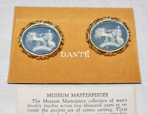 VINTAGE DANTE BLUE CAMEO INCOLAY CUFFLINKS- HELIOS THE SUN GOD,MUSEUM COLLECTION