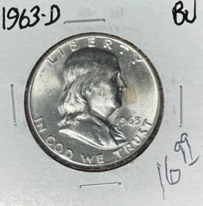 Medio dólar de plata Franklin 1963-D - Bu ~ bonita moneda ~ pequeño punto en obv. - Imagen 1 de 2