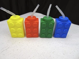 Block Lego Shaped Sippy Cup Water Bottle New complete set red blue green yellow - Picture 1 of 6