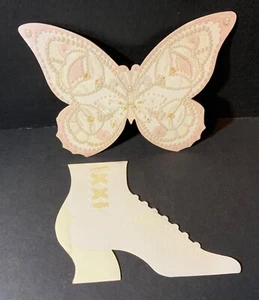 VTG Hallmark Embossed Mothers Day Cards (2) Die Cut Butterfly Old Fashioned Shoe - Picture 1 of 7