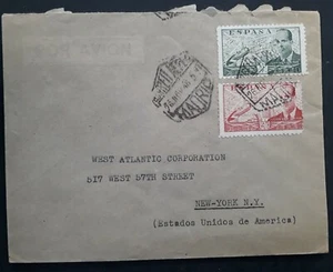 1946 Spain Airmail Cover ties 2 x Juan de la Cierva stamps canc Madrid to NYC - Picture 1 of 2