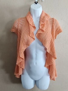 rue21 Size Small Peach Orange Ruffled Crochet Open Cardigan Time for Spring - Picture 1 of 12