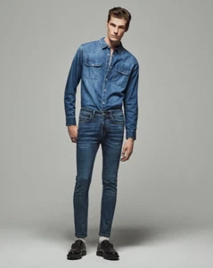 Mens Denim Shirt Long Sleeve EX STORE Jeans Blue Western Cotton Quality NEW - Picture 1 of 17