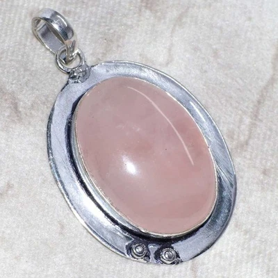 Colgante Hecho a Mano Cuarzo Rosa 925 Chapado en Plata Piedras Preciosas 2.1" Nueva Llegada JW Foto 1 de 3